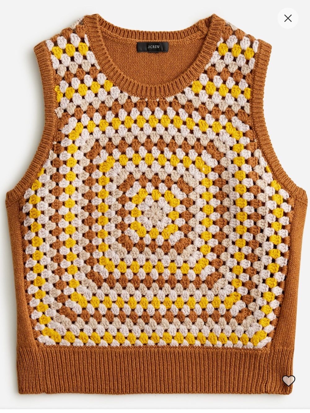 J. Crew Crochet Crewneck Vest with Yellow & Cream Motif